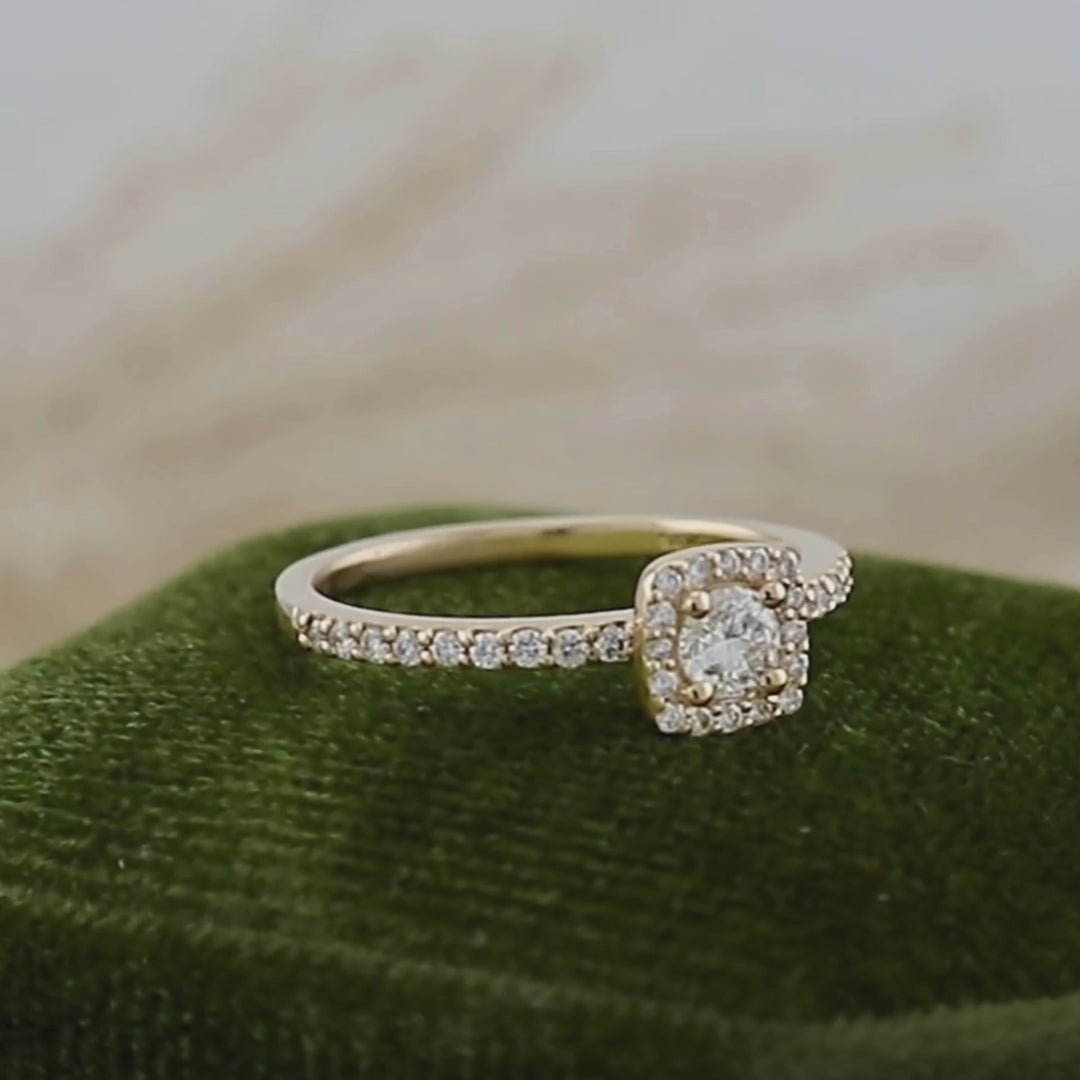 Classic Halo Solitaire 14K - 18K Gold and Round 0.45 ctw Diamonds Ring