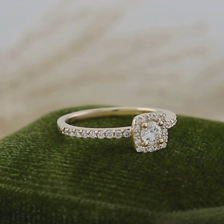 Classic Halo Solitaire 14K - 18K Gold and Round 0.45 ctw Diamonds Ring