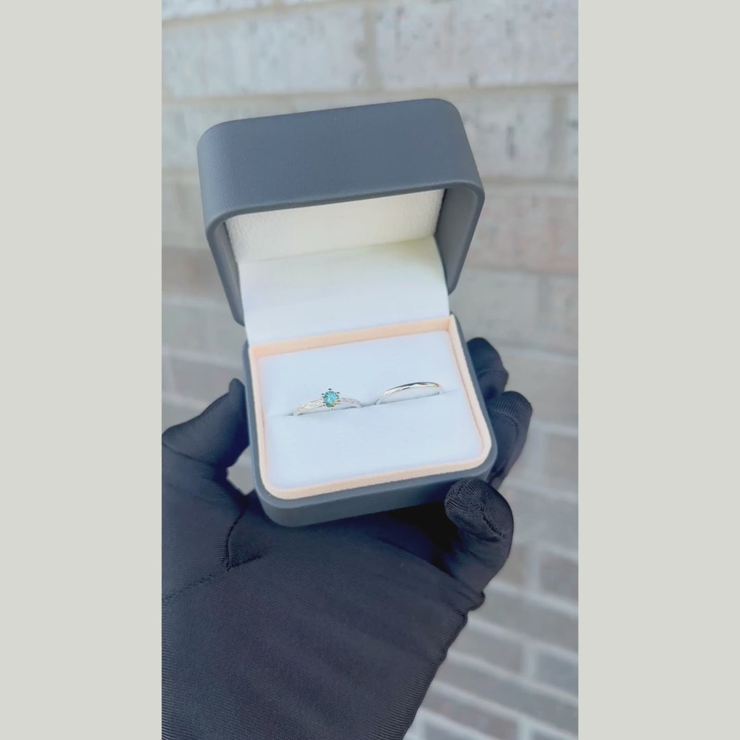 Bagues Ensemble d'alliances en or 14K - 18K ou platine et saphir Bleu - Vert