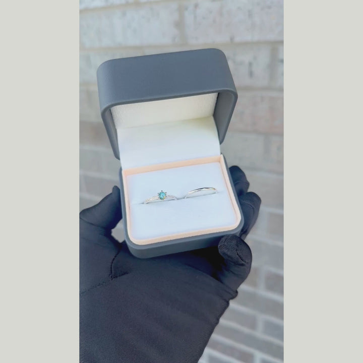 Bagues Ensemble d'alliances en or 14K - 18K ou platine et saphir Bleu - Vert