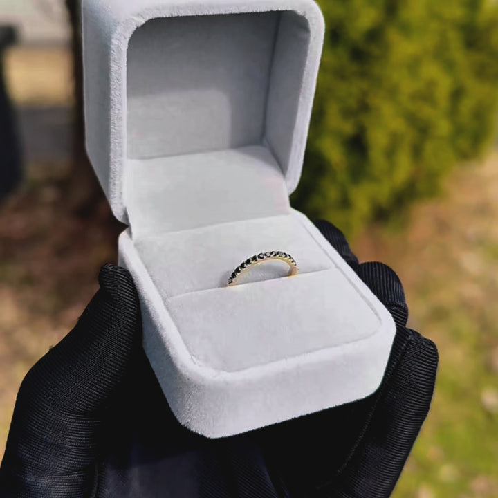 Curved Semi-eternity 14K - 18K Gold or Platinum and Black Diamonds Ring