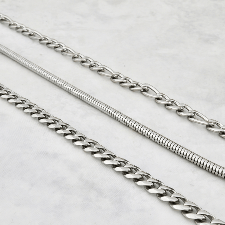 Trio de bracelets La Force en acier inoxydable Mathieu Blanchard Bracelets Acier inoxydable Trio de bracelets en acier inox gourmette - figaro  unisexe Mathieu Blanchard Joaillerie