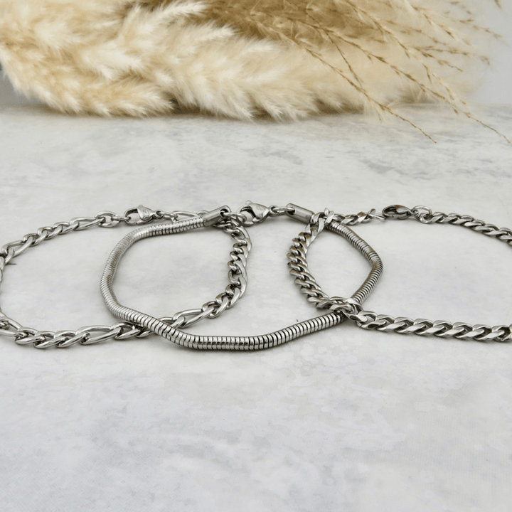 Trio de bracelets La Force en acier inoxydable Mathieu Blanchard Bracelets Acier inoxydable Trio de bracelets en acier inox gourmette - figaro  unisexe Mathieu Blanchard Joaillerie