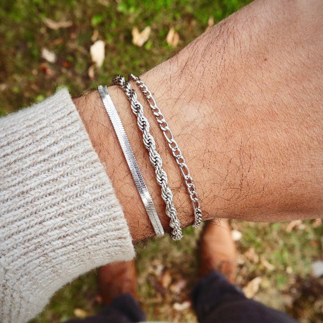 Trio de bracelets La Force en acier inoxydable Mathieu Blanchard Bracelets Acier inoxydable PTRM13022S Trio de bracelets Torsade - Figaro en acier inoxydable - unisexe Mathieu Blanchard Joaillerie