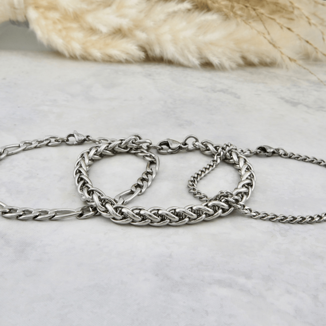 Trio de bracelets La Force en acier inoxydable Mathieu Blanchard Bracelets Acier inoxydable PTRM14275S Trio de bracelets Figaro - Gourmette - Blé en acier inox Mathieu Blanchard Joaillerie