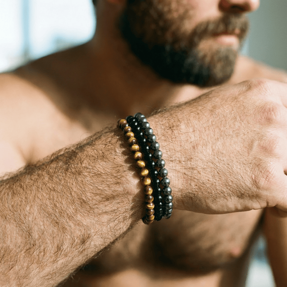 Trio de bracelets Oeil de tigre, Onyx et Hématite Mathieu Blanchard Bracelets Acier inoxydable Trio de bracelets Oeil de tigre, Onyx et Hématite Mathieu Blanchard Joaillerie