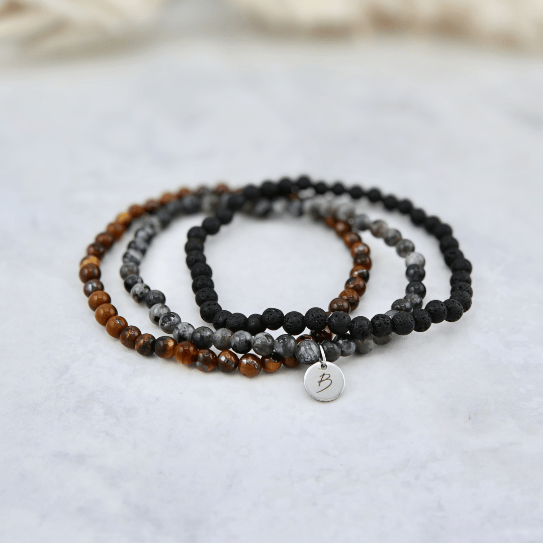 Mathieu Blanchard Bracelets Trio de bracelets Oeil de tigre, Pierre de lave et Labradorite