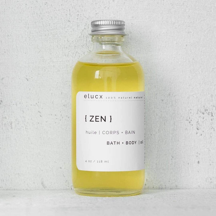 Elucx 4 oz bouteille en verre Huile Bain + Corps (massage) Zen