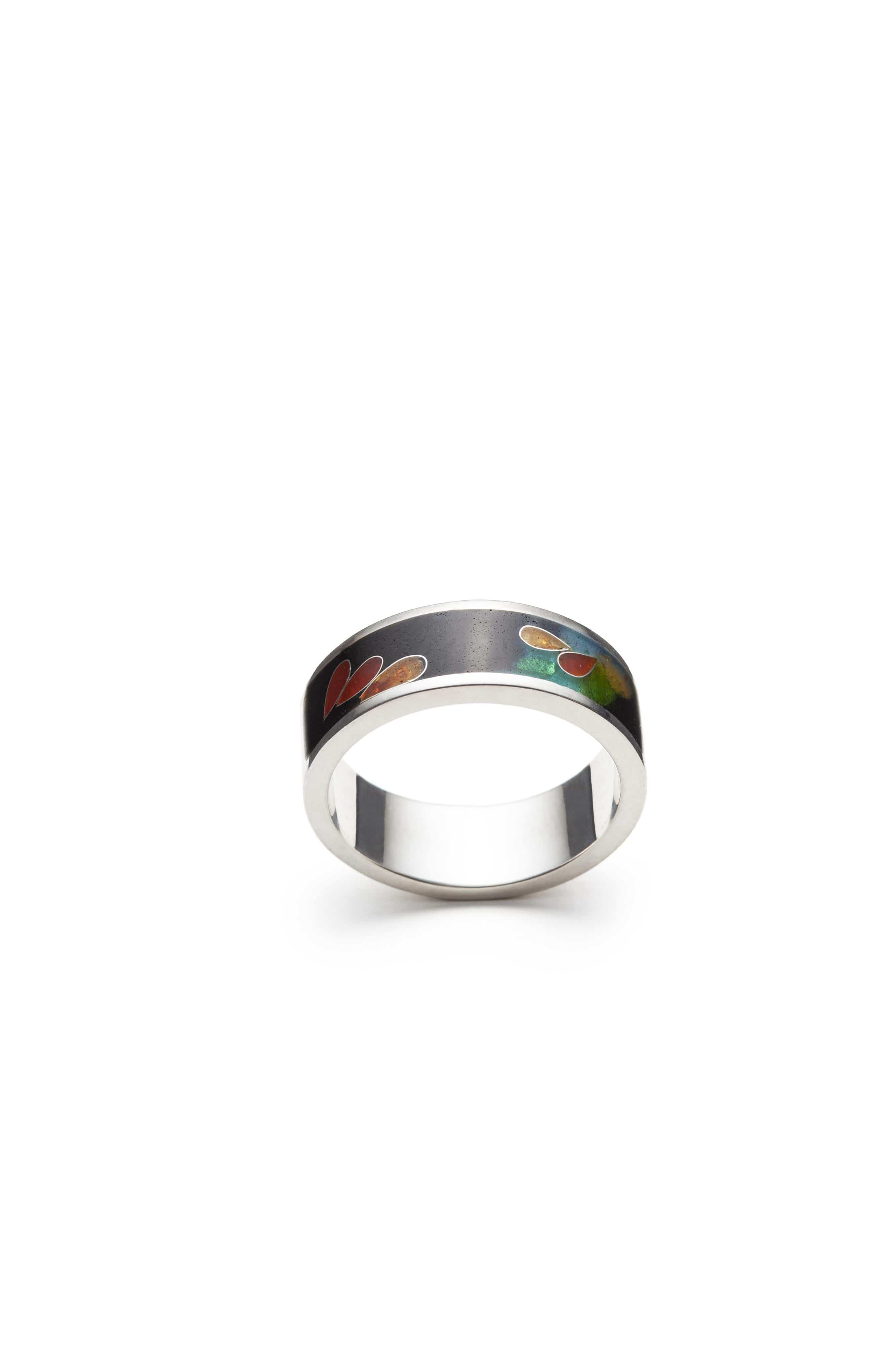 Contemporary ring in fine silver enamel and 24K gold