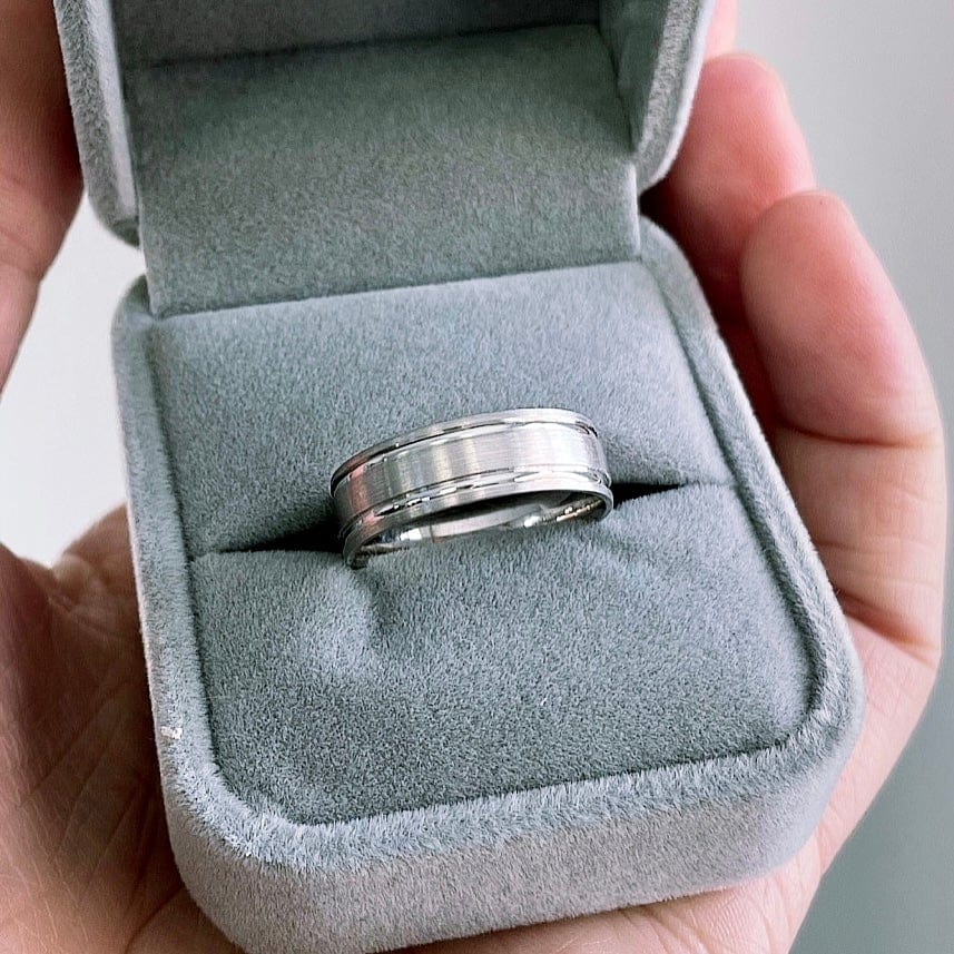 Bague Homme Bague Personnalisée Suisse Jonc 6mm En Or Blanc 10K