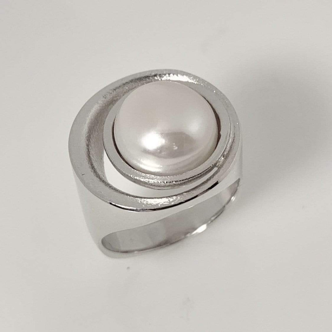 Jean Bastien Bague perle bouton 11.5mm sur argent plaqué rhodium