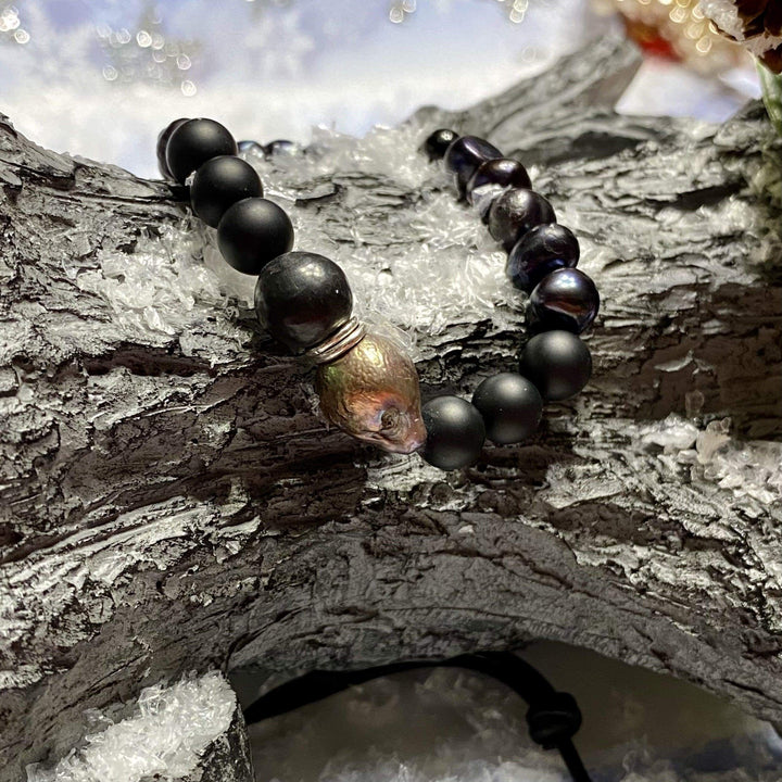 Mathieu Blanchard 7 pouces Bracelet de perles, terre cuite, jaspes, onyx et argent 925