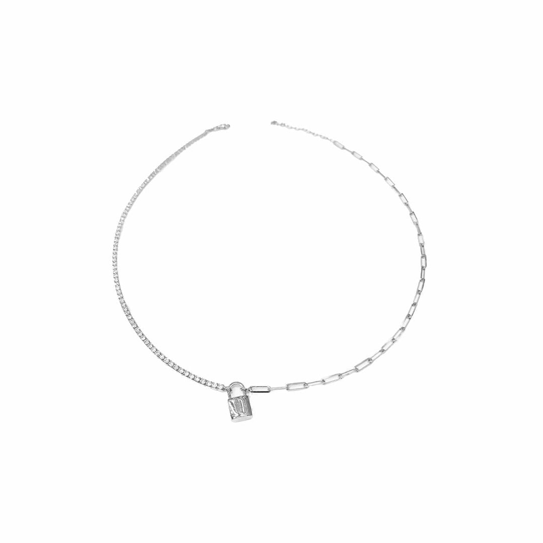 Mathieu Blanchard Argent Collier Chaîne, cadenas et Tennis CZ en argent sterling