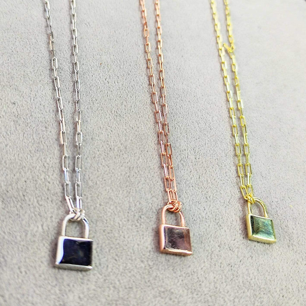 Mathieu Blanchard Chaîne Collier Cadenas mailles rectangles en argent sterling