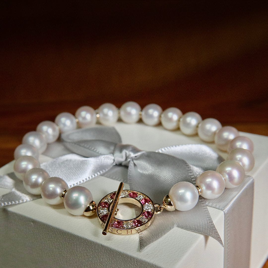 Mathieu Blanchard Colliers Or 14K / 7 pouces Bracelet perles d'eau douce en or jaune 14K serti de tourmalines et diamants