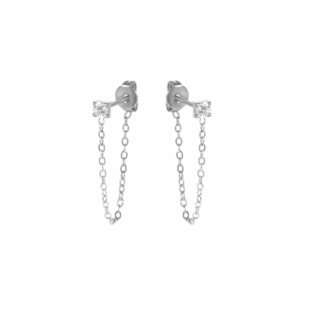 Mia Bijoux Earrings Argent Boucles d'oreilles CZ et chaîne pendante en acier