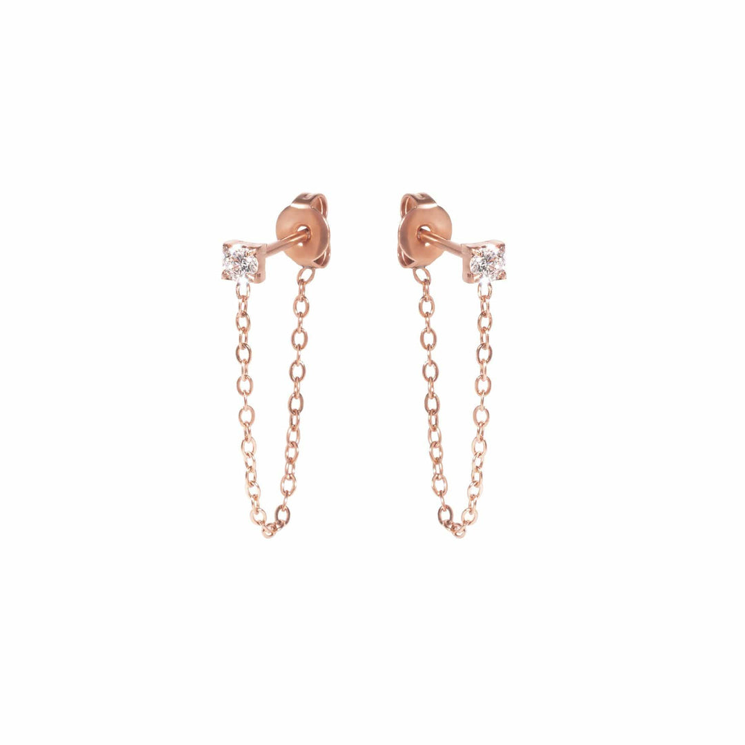 Mia Bijoux Earrings Rosé Boucles d'oreilles CZ et chaîne pendante en acier