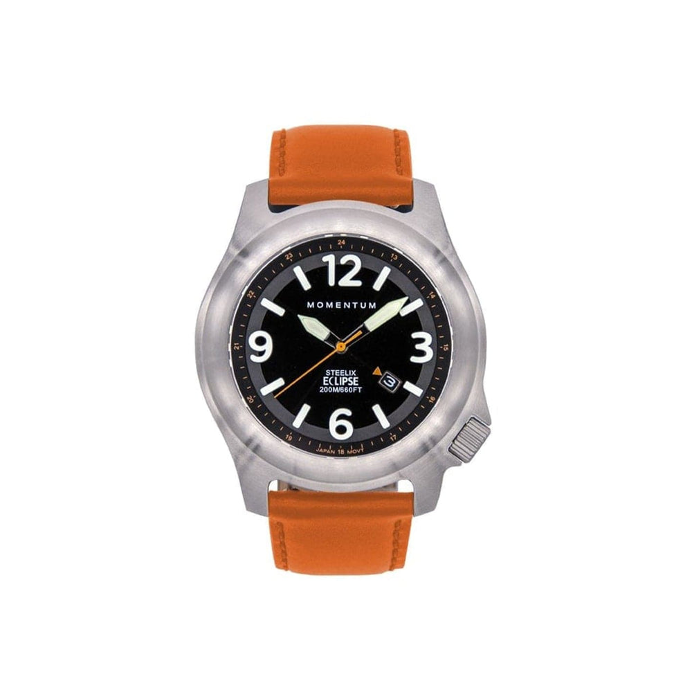 Momentum Cuir véritable Montre  à énergie solaire 44mm Steelix Eclipse orange