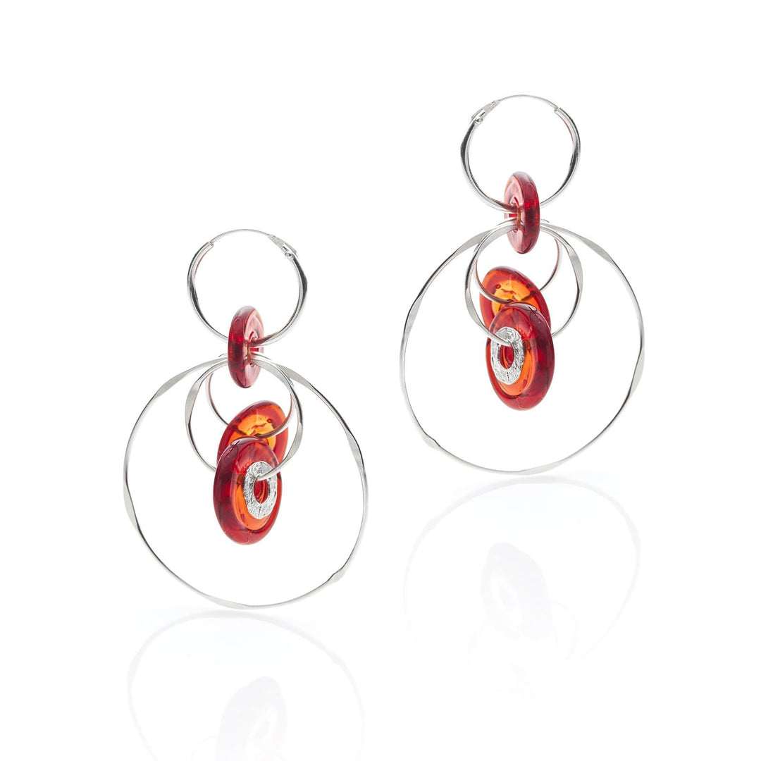 Serafino Boucles d'oreilles Rouge Boucles d'oreilles en argent et disques de verre rouge Freevola