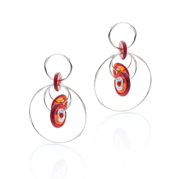Serafino Boucles d'oreilles Rouge Boucles d'oreilles en argent et disques de verre rouge Freevola